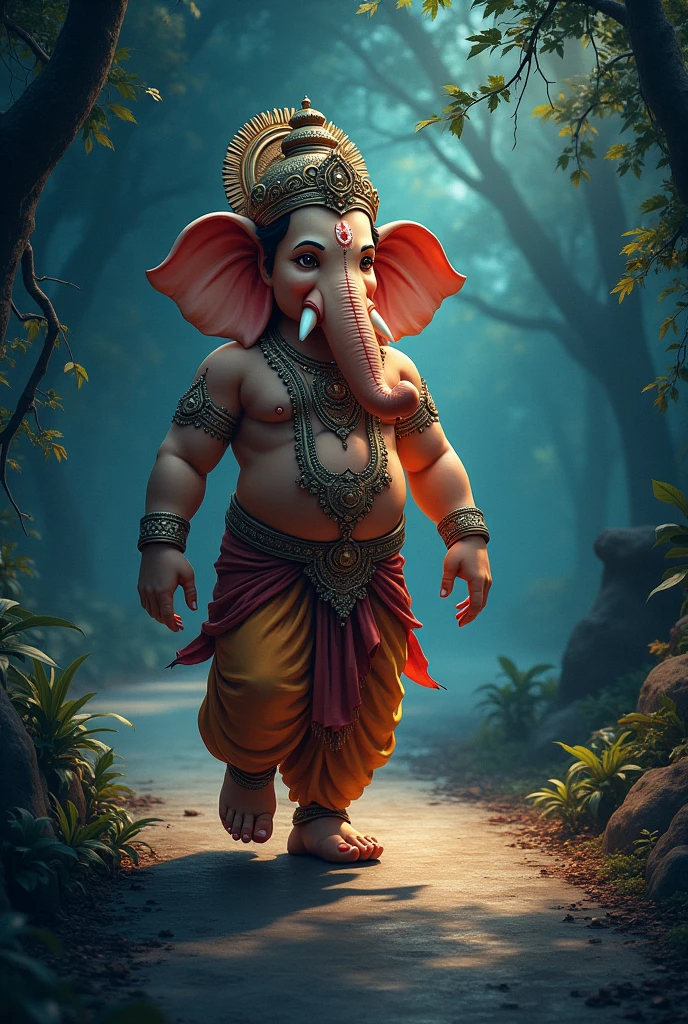 lord Ganesh walking in road night time logo add IRAKALGADA GAJAA TEXT