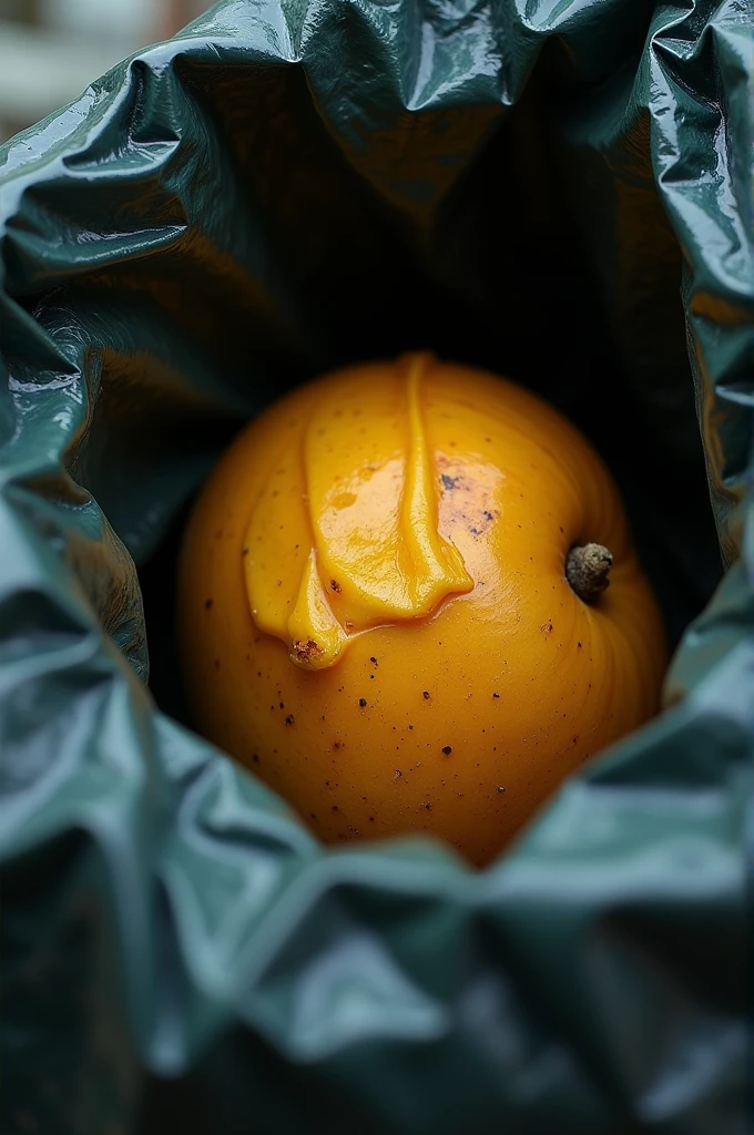 Mango peel in garbage bag