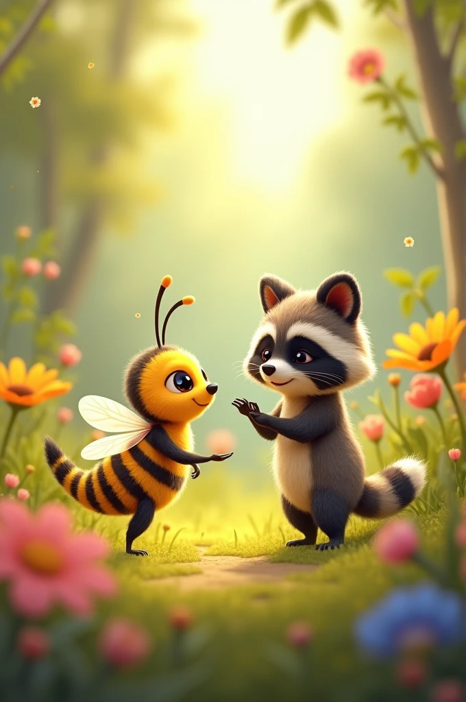 a little bee and a little raccoon, animated