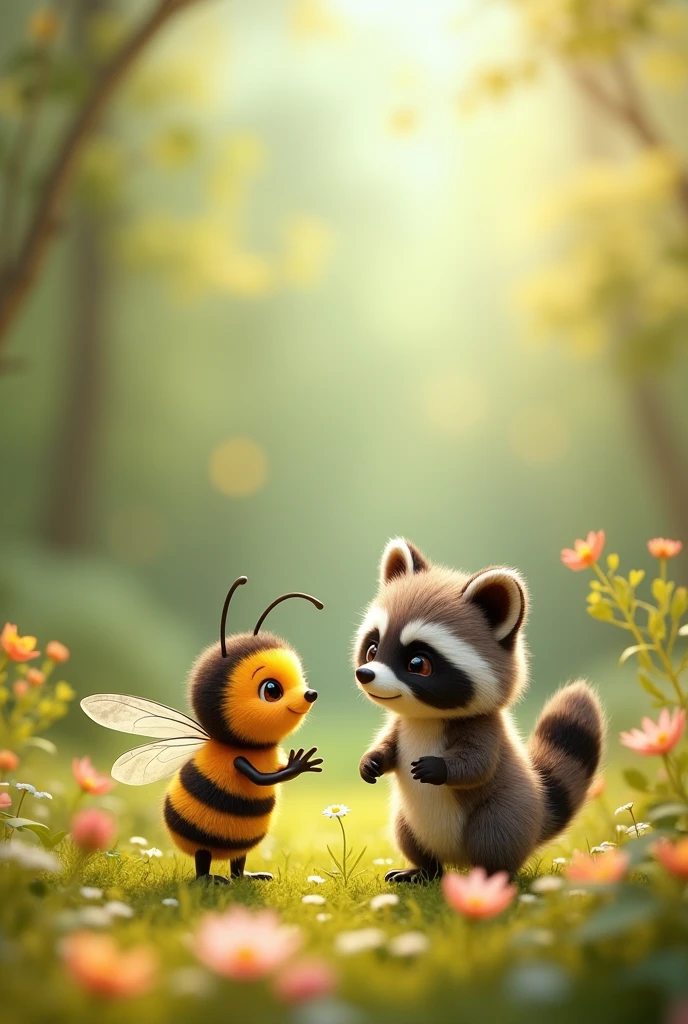 a little bee and a little raccoon, beautiful