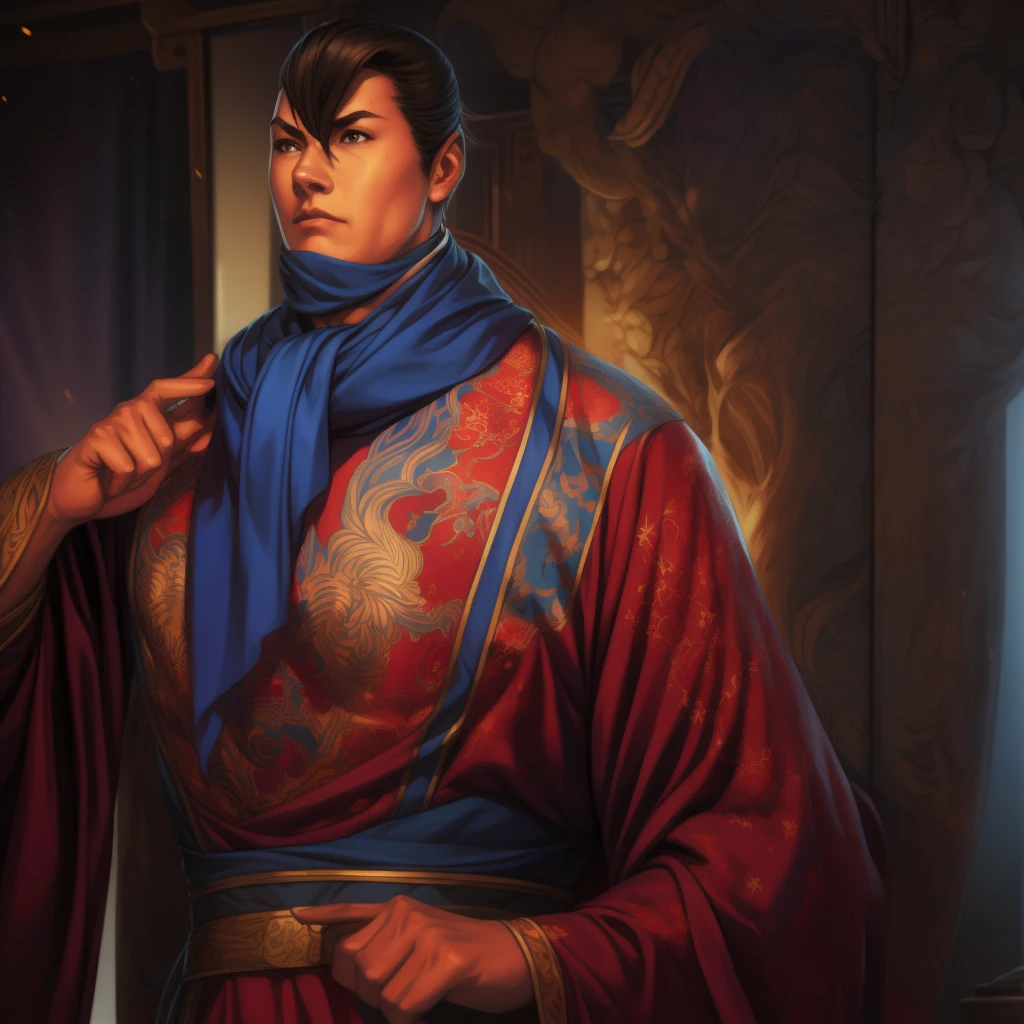 A painting,The woman in the painting wears a scarf around her neck, Ancient Chinese costumes, Full Body Craig Mullins Alphonse Mucha, artgerm craig mullins, Beautiful character painting, Lars van Baarle and Louis van Baarle, Artgerm 和 Atey Ghailan, charlie bowater rich dark, Ross Tran 8k, ( ( Mads Berg ) ), artgerm 和 craig mullins