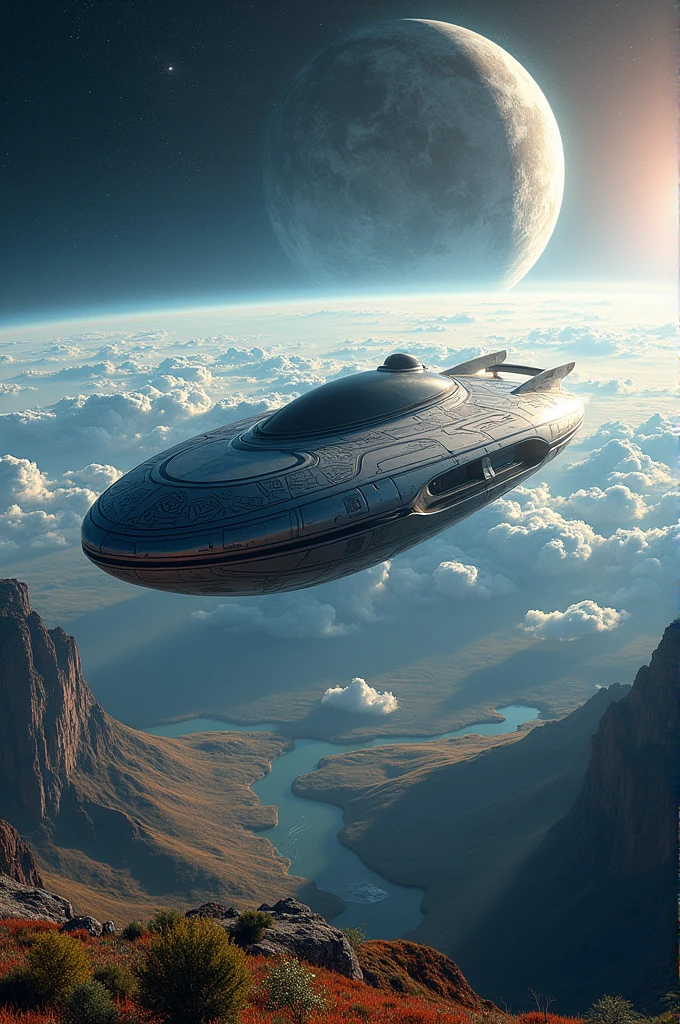 Alien planet spaceship with earth and all planets with highest quality