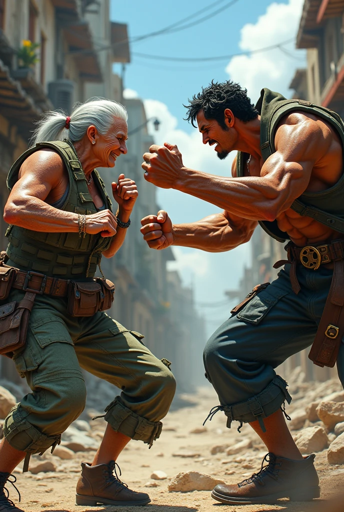Grandma fighting Gear 5 Luffy