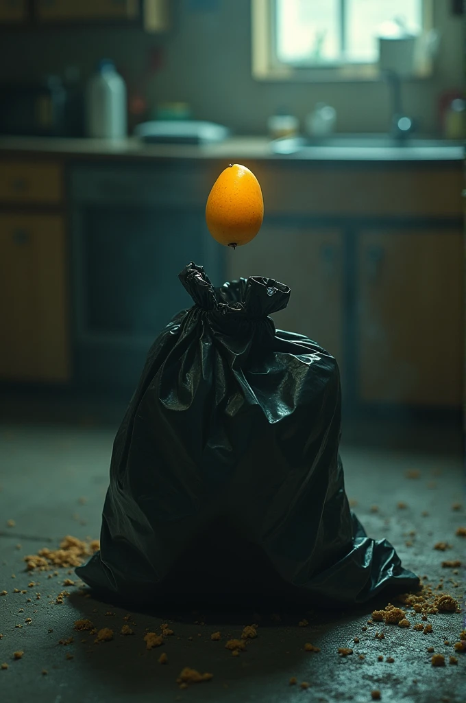 Mango pit sucked into garbage bag 