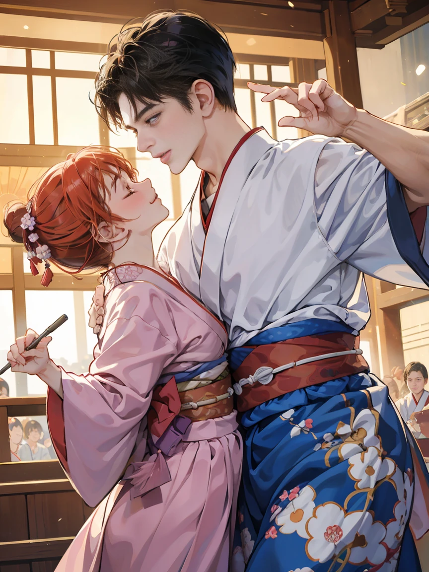 (Japan Bon Odori,最高masterpiece,Highest quality), Hot August,Bright vibrant anime art,People of all ages and genders dance and dance, Dancing in yukata,Dancing with laughter, Men and women, let's dance in a circle, dancing hero,Laugh Laugh,Dance Dance,Dancing in the square,Tokyo Marunouchi Station Square,masterpiece,Highest quality,High resolution,