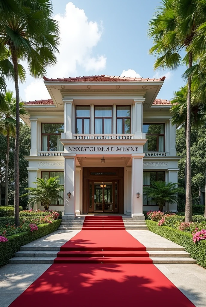 Building with Singaporean architecture has to be luxurious and classy with Singaporean architecture and a large red carpets on entrance.The words Nexus Global Embassy exposed on a separate concrete full view and it has it's own large compound covered with Grass, flowers and beautiful trees