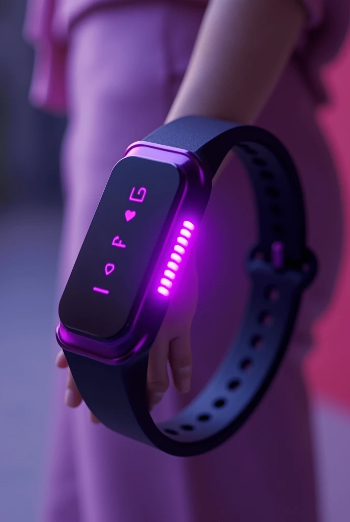 Generate an professional image for a purple wristband that is made for the security of girls
