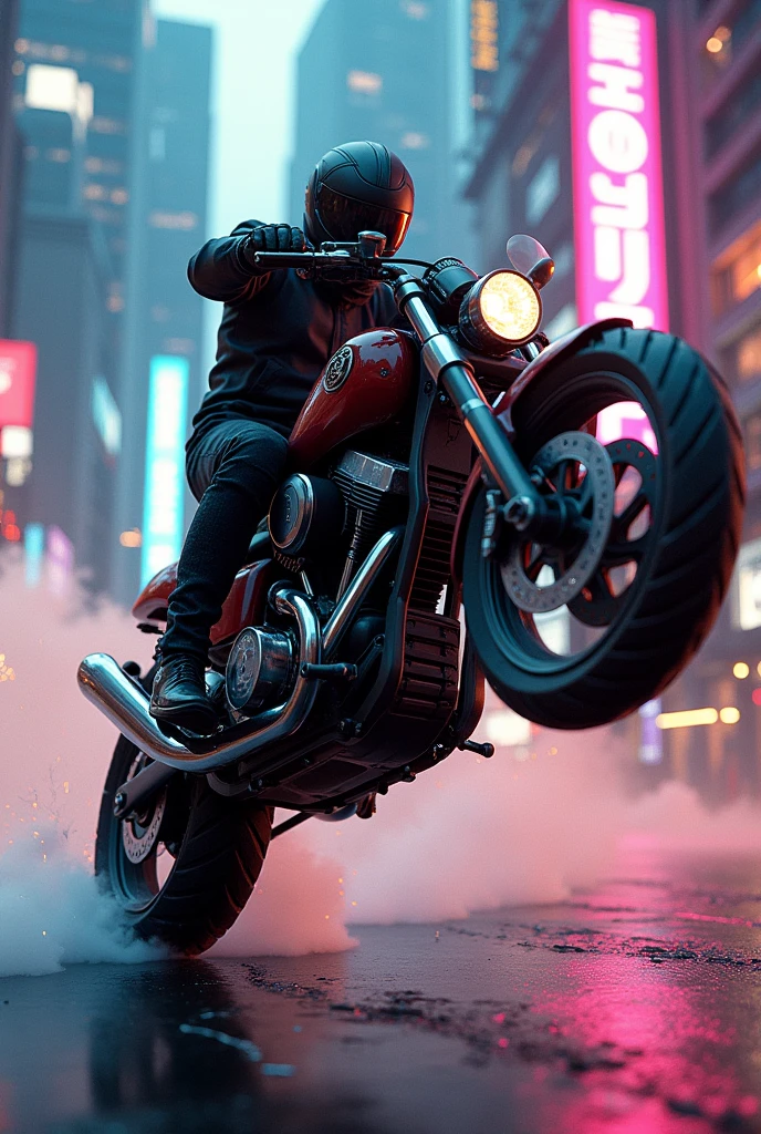 Motorcycle riding on one wheel