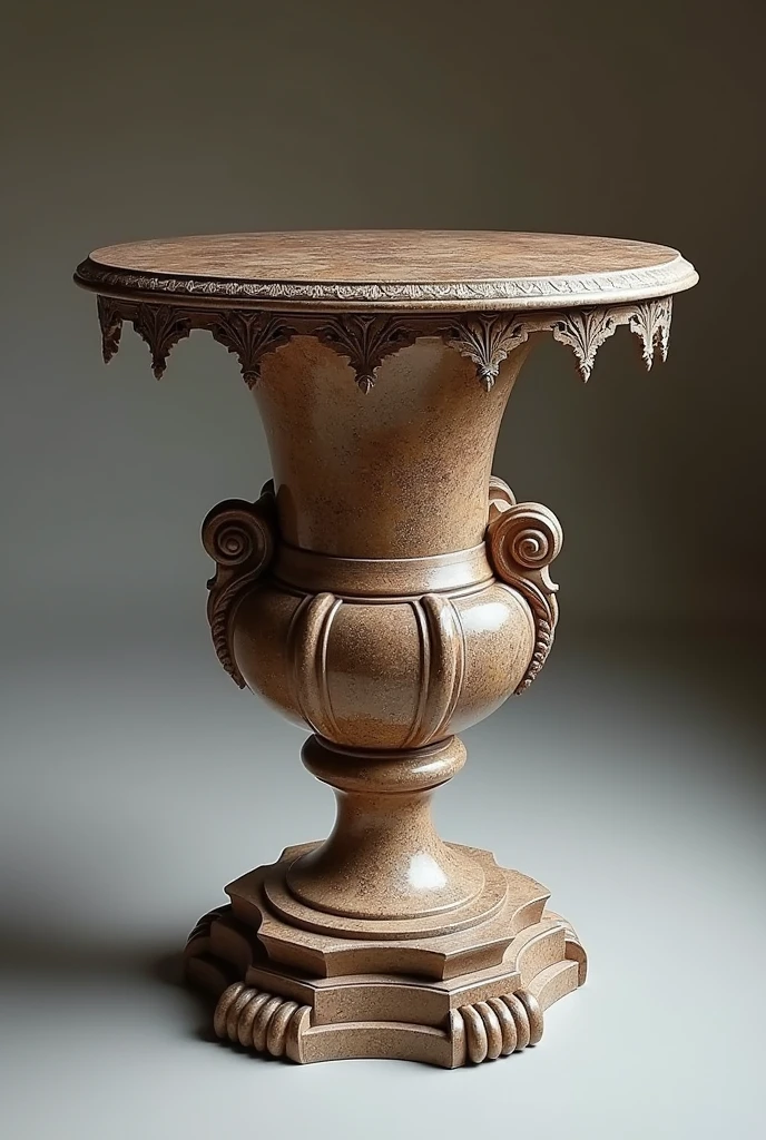 Baroque style vase-shaped turned table, with colored marble finish
