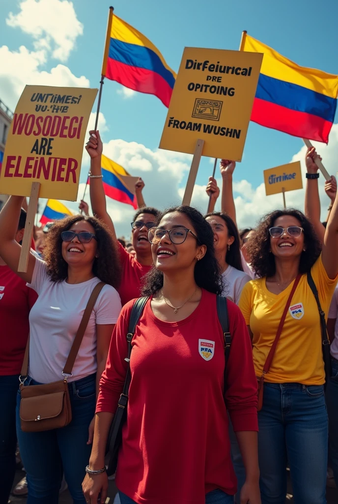 An image that shows that mothers and society are calling for the freedom of many young people who have been imprisoned in Venezuela.  Moatar banners with roatroa if loa preaoa, Let the Venezuelan flag be seen.  What a brave transnamita 