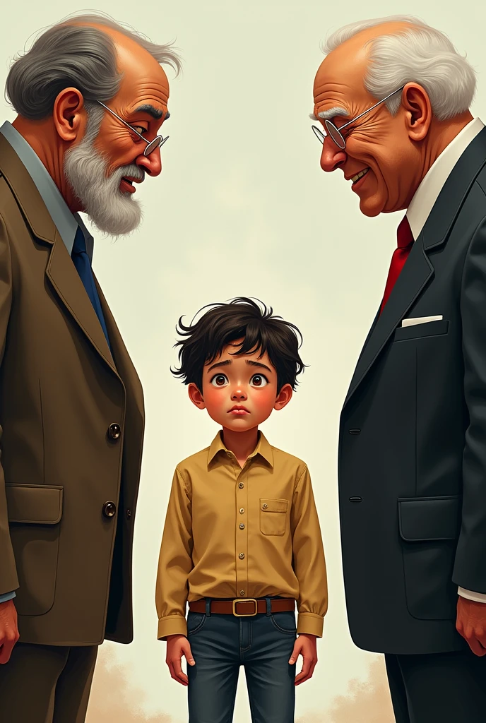 The Question that Sparked Change:
Image Prompt: A young Robert Kiyosaki is seen standing between the two father figures. "Poor Dad" is shown saying, "We can't afford it," with a worried expression, while "Rich Dad" is smiling and asking, "How can we afford it?" The scene captures the pivotal moment that makes Robert reflect on the different mindsets, leading to his realization about financial education.