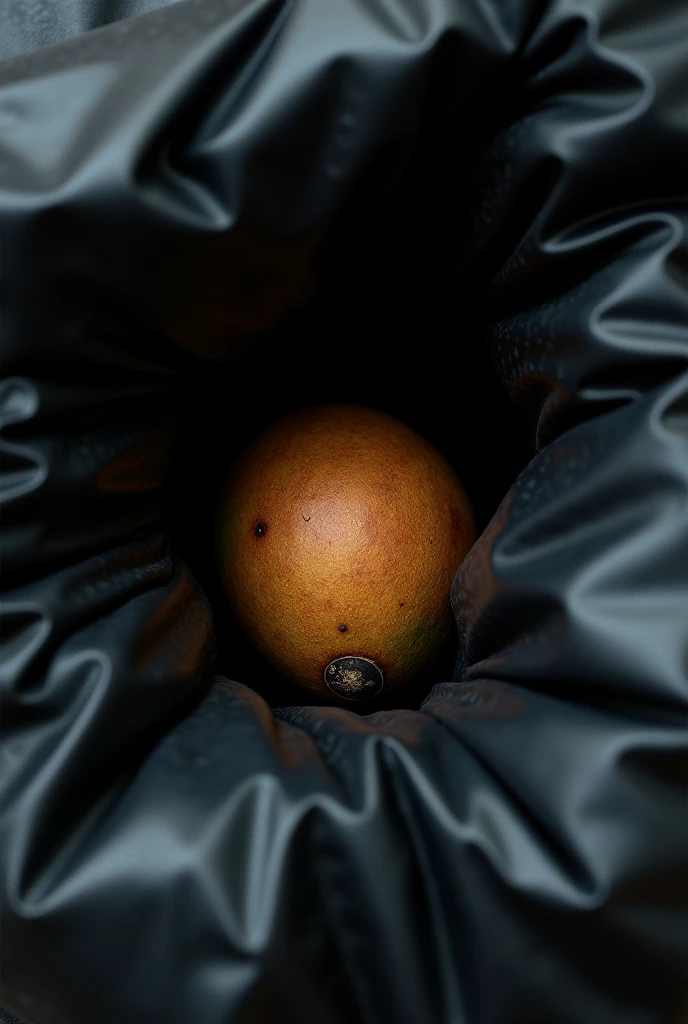 Mango pit in black garbage bag