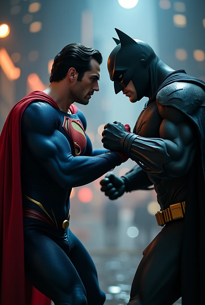  Anime hd quality Superman and batman in night in action closeup shot aesthetic 