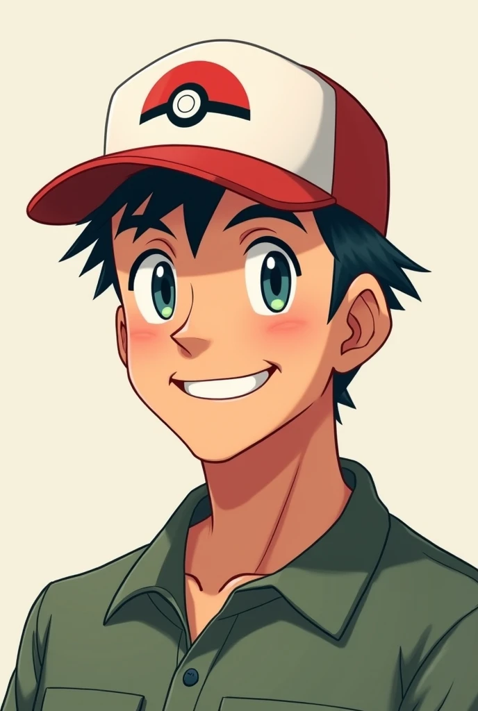 White adult, Scrawny, short military hair, YouTube profile, with pokeball pokemon cap, 2d, Only from the neck up, glad
