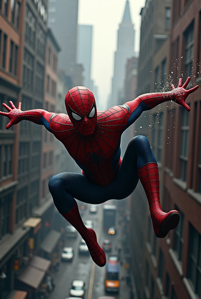 Spiderman fall at land with blood