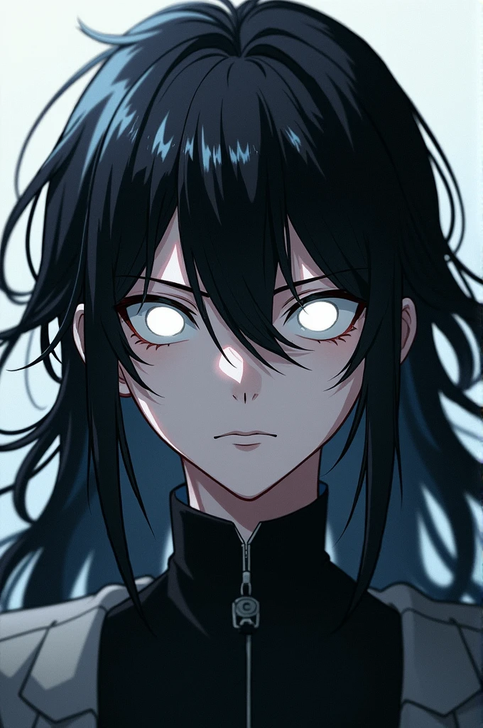 White boy with white eyes and long black hair like suguru geto,anime
