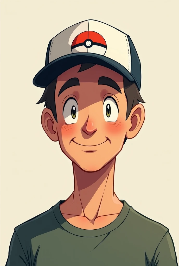 White adult, Scrawny, short military hair, YouTube profile, with pokeball pokemon cap, 2d, Only from the neck up, glad