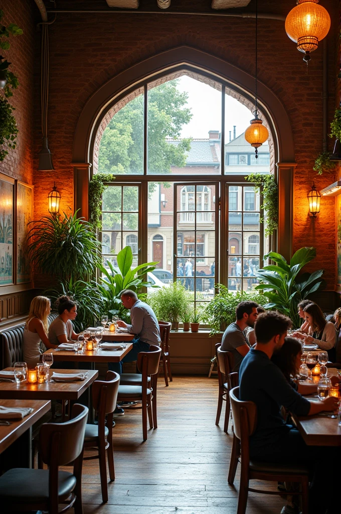 Generates a restaurant with a hexagonal window