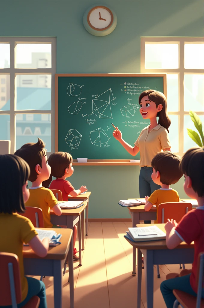 A class with children learning geometry