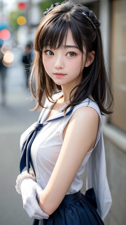 1 female,(Realistic,Realistic:1.5),(masterpiece),(Highest quality:1.4),(Hyper HD:1.2),(RAW Photos:1.2),(Sharp focus:1.3),(Face Focus:1.2),Japanese Girls,Professional attire,(young :1.1),(Smile:1.5),(Hairy Cut:1.6),(Beautiful Face:1.7),(Beautiful dress with attention to detail:1.4),(Japanese Girlsの胸のプロの写真, (: 1.3), (Wide open chest),Short, thin hair, (Both sides up), (Simple gray background: 1.6), Beautiful golden light, break, (big), Beautiful and beautiful eyes, (Adorable),masterpiece, Highest quality, One girl,tsukino usagi,Gray background, gloves,Sailor Moon、whole body、