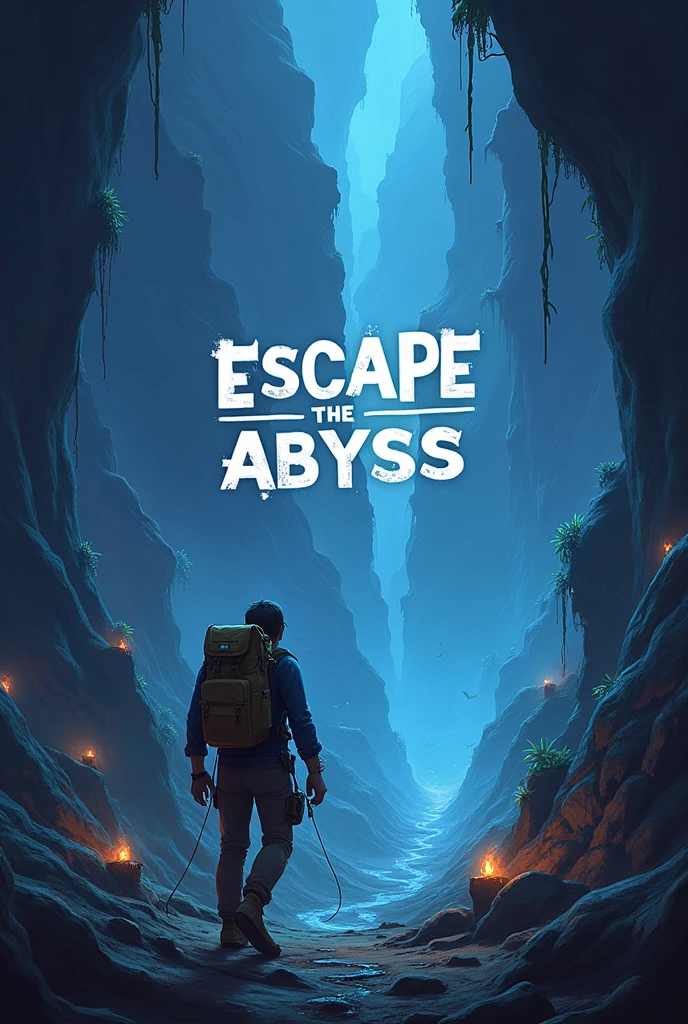 Make Roblox Game thumbnail For My game Called Excape nd Expolore Cave and I want title On it Ecape The Abyss