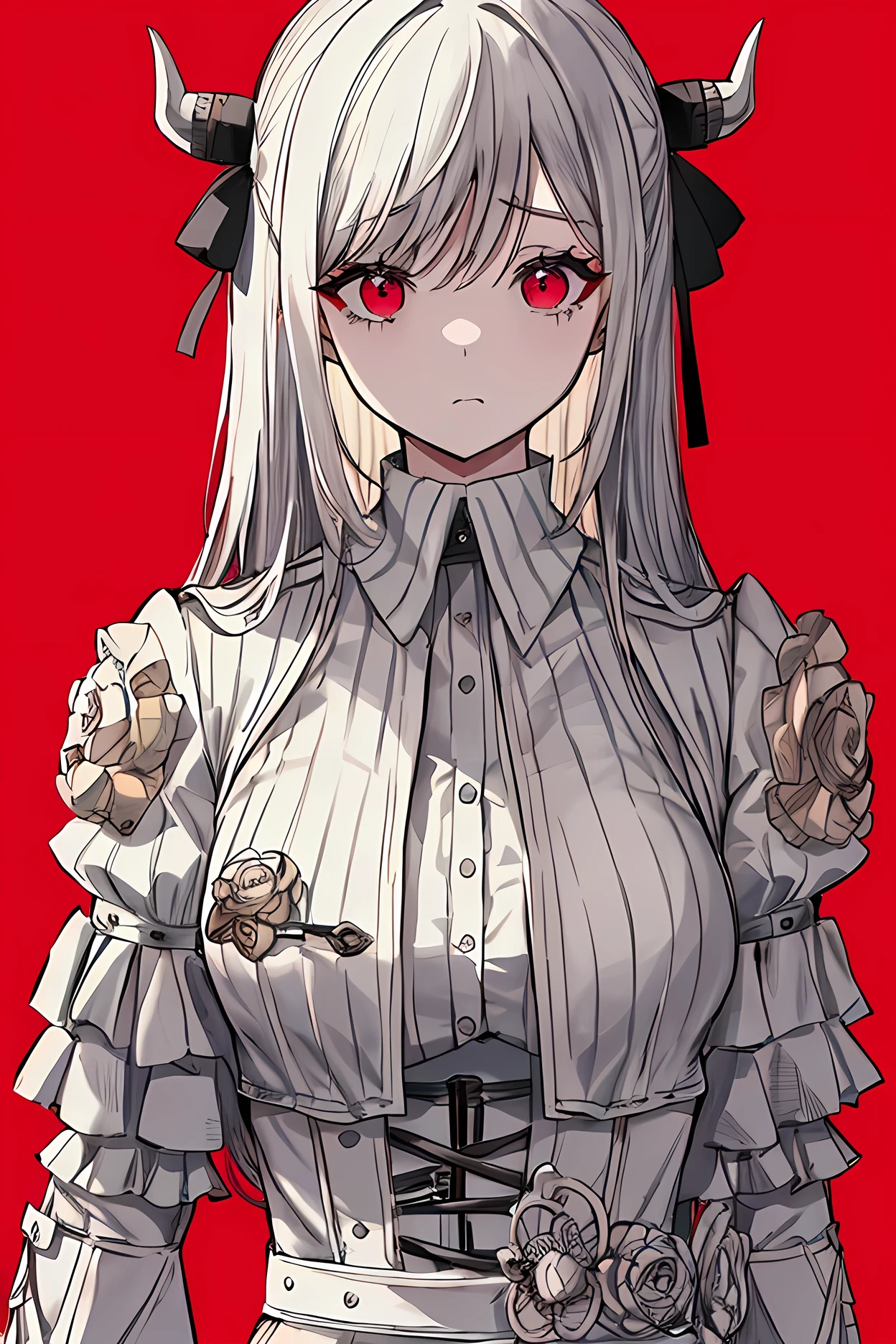 Anime girl with horns and a white dress with red eyes - SeaArt AI