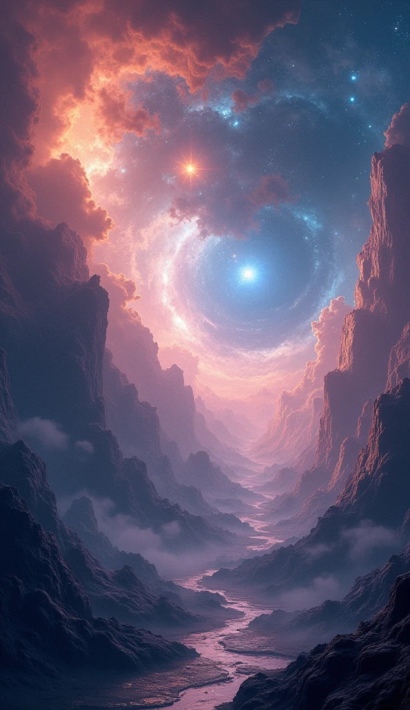 A surreal cosmic landscape, ethereal nebulae, glowing celestial bodies, swirling galaxies, dramatic lighting, cinematic atmosphere, mystical and dreamlike, vibrant colors, intricate fractal patterns, imaginative and awe-inspiring, (best quality,4k,8k,highres,masterpiece:1.2),ultra-detailed,(realistic,photorealistic,photo-realistic:1.37),cinematic lighting, dramatic chiaroscuro, mesmerizing color palette, otherworldly and transcendent