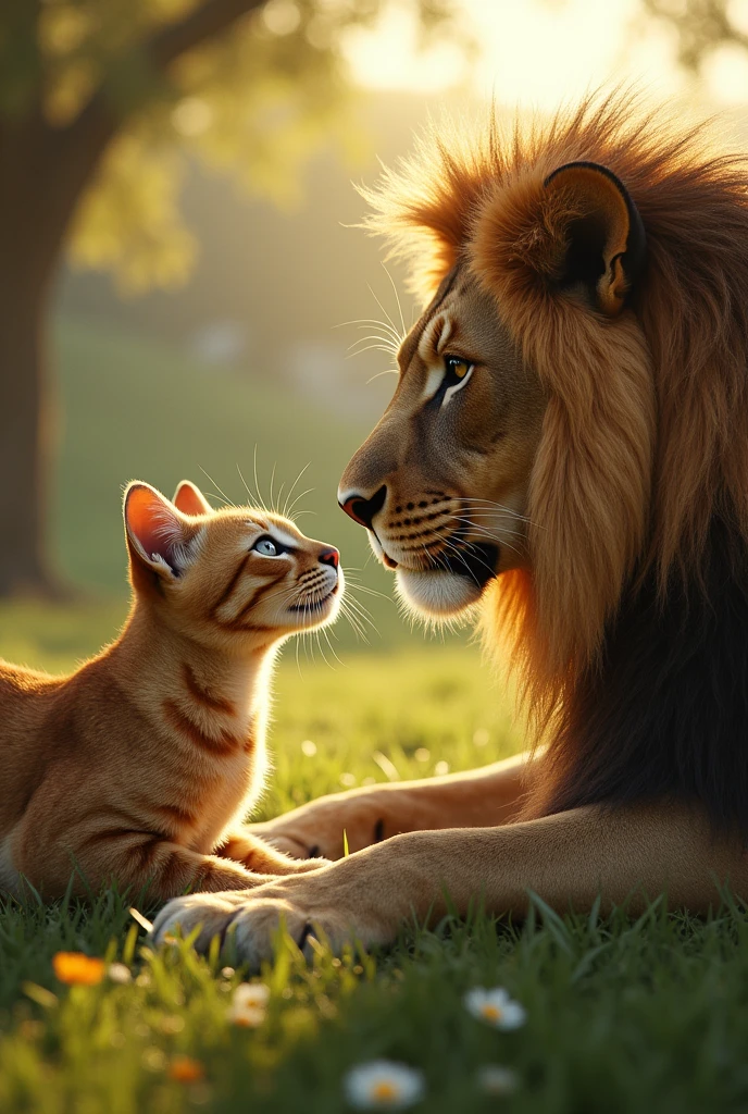 1 Corinthians 1:29 Cat and lion image with biblical words in Spanish