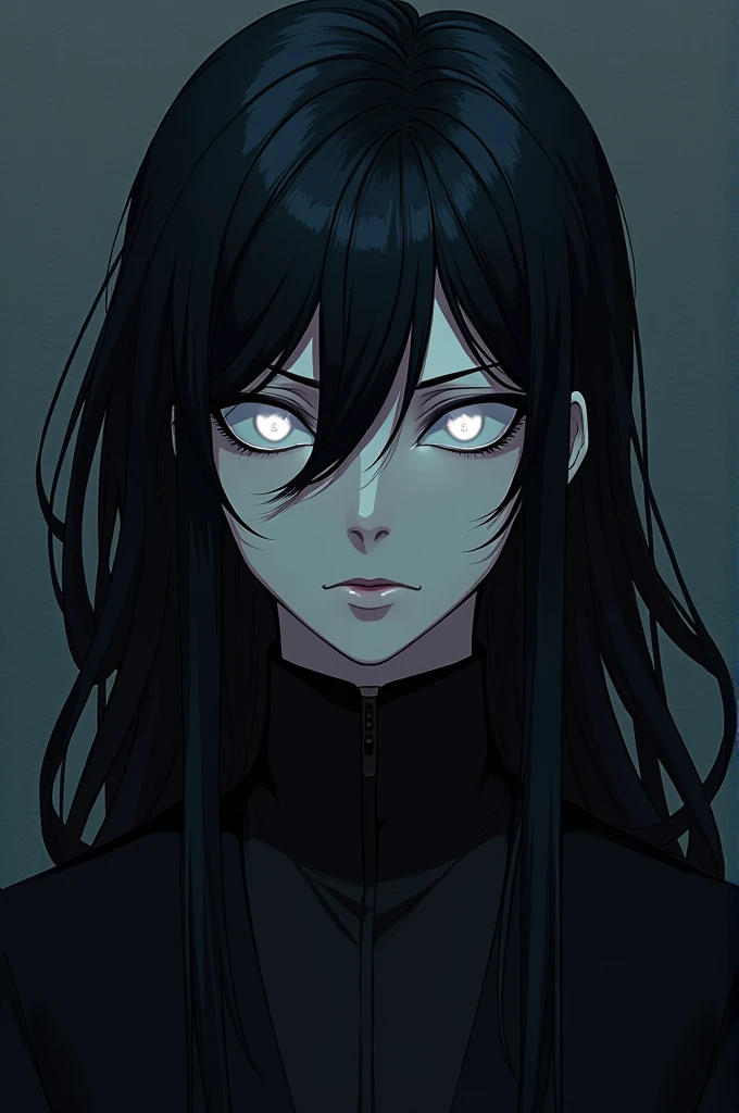 White age male with white eyes and long black hair like suguru geto, anime