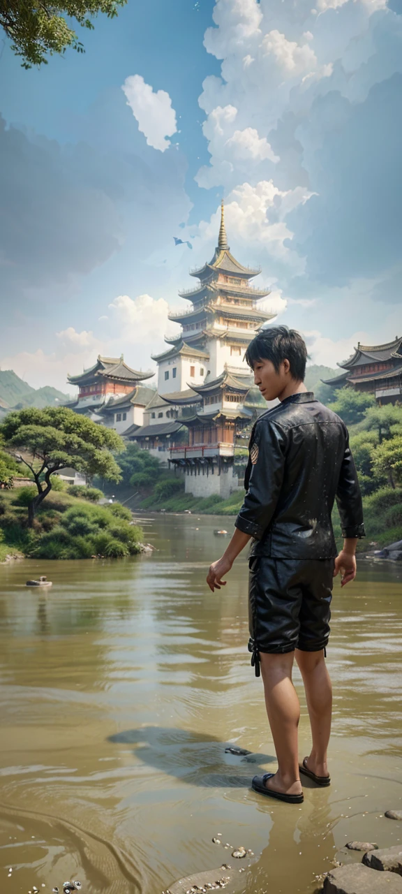 painting of a chinese village with a bridge over a river, ross tran. scenic background, digital painting of a pagoda, cyberpunk chinese ancient castle, dreamy chinese town, highly detailed digital painting, very detailed digital painting, detailed scenery —width 672, wlop and ross tran, detailed painting 4 k, detailed digital concept art, highly detailed digital artwork