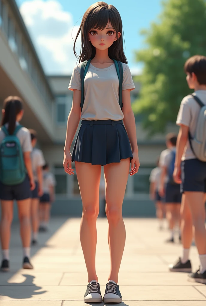 A high school girl with muscular calves