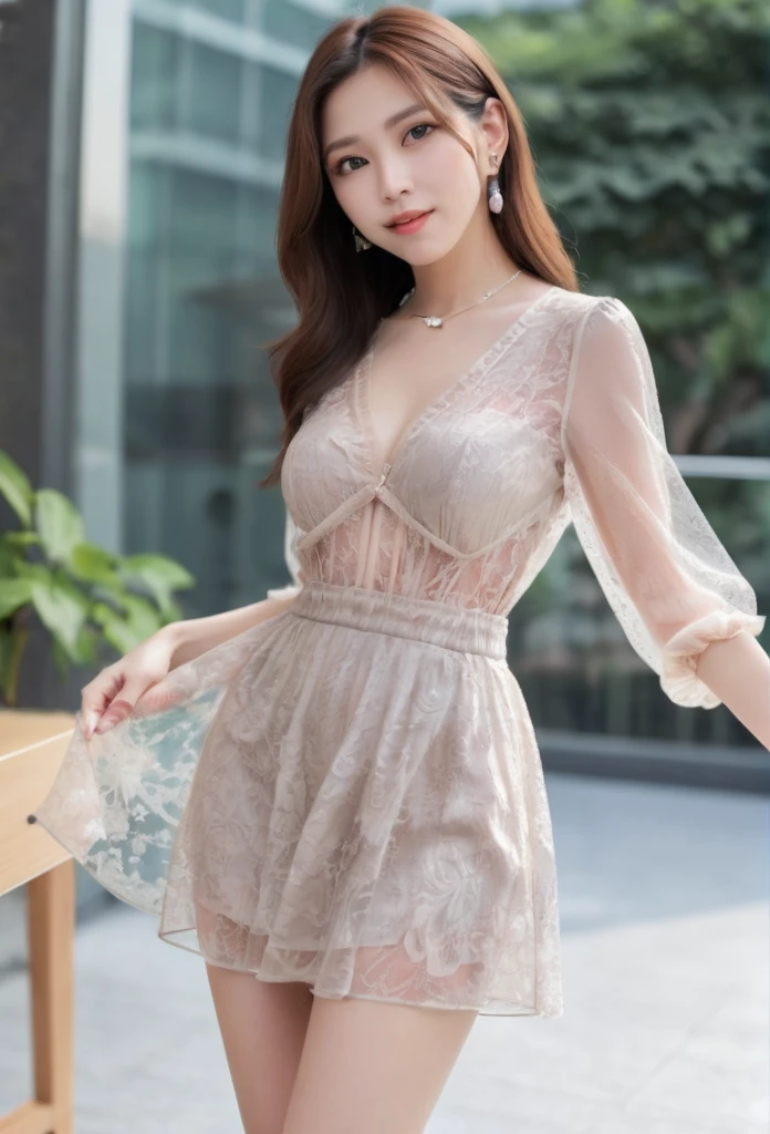 A woman with a beautiful girl々Create a new, whole body, A short sheer dress for、For girls, remove the low-cut see-through blouse and mini skirt., I'm looking forward to both, The boy is kissing her breast, Make it look realistic