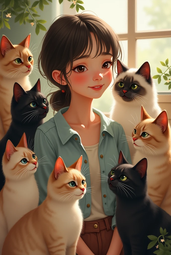 As there are 7 cats, 1 is black, 3 are Nevamasquerade, 3 are Siamese, that's how i love them as i explained to you, adding a girl that would be me with my 7 kittens