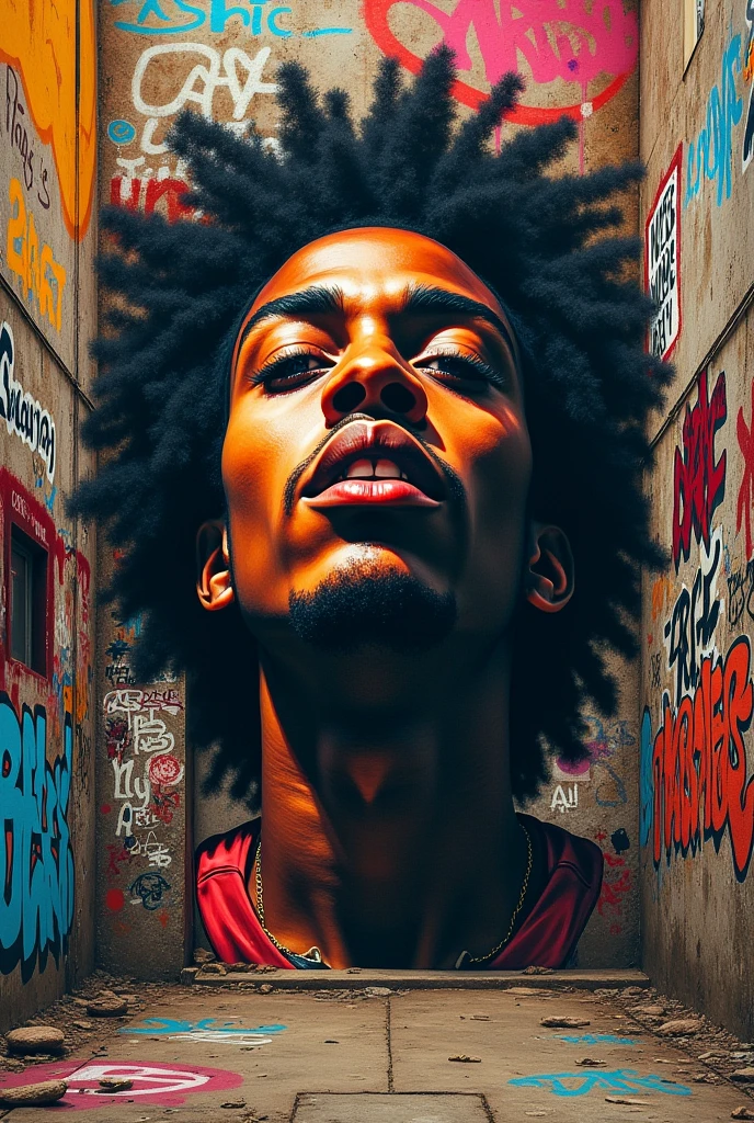 I want the face of freedom with an urban style and large graffiti that says in English be free in your art