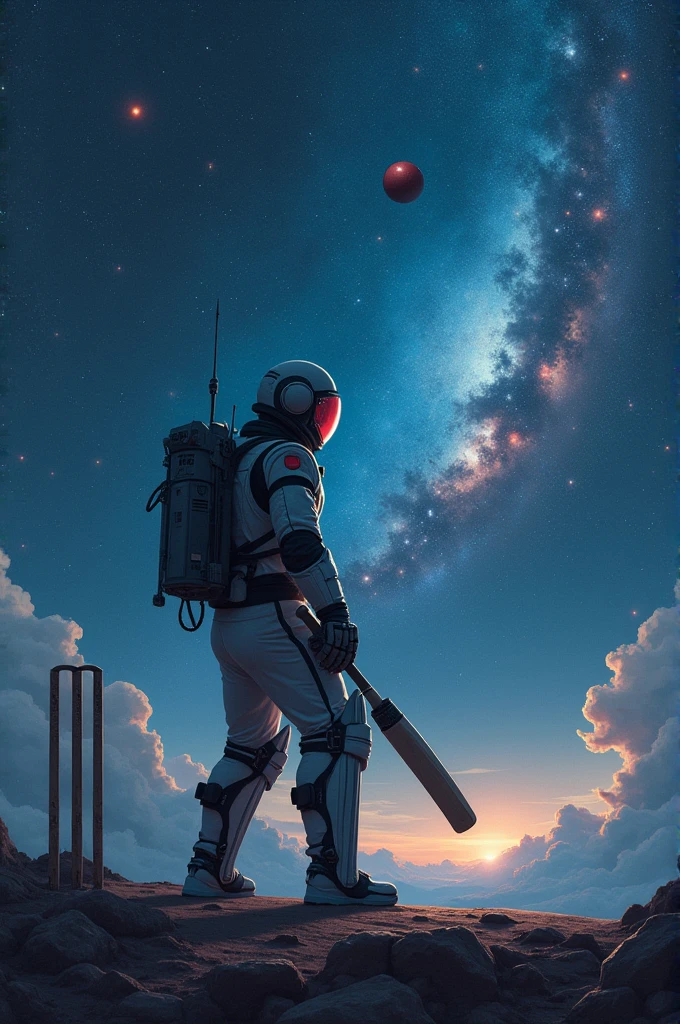 Man in universe playing cricket on other planets
