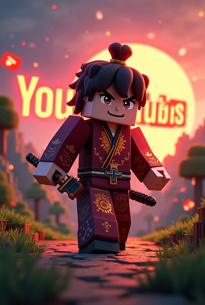 Create yoriichi animated minecraft skin and yoriichi plays youtube name written in the background with animated minecraft background youtube bacground logo