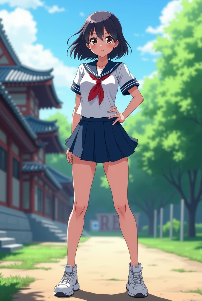A Japanese high school girl with incredibly muscular calf muscles