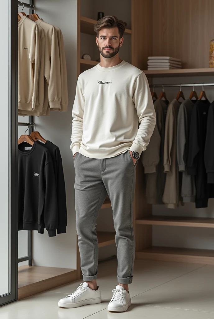 I want you to create basic men's clothing options and sweatshirts with the brand name " SILLVER'S STORE " quality and beautiful clothes