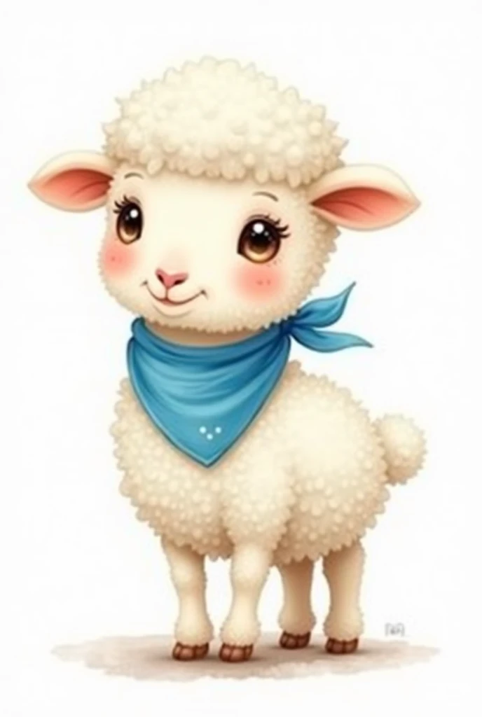 baby sheep drawing with blue bandana