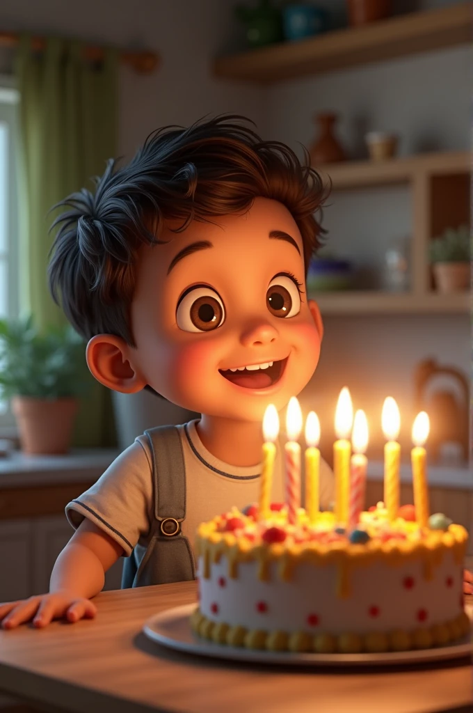 A 11 year boy stand infront the cake