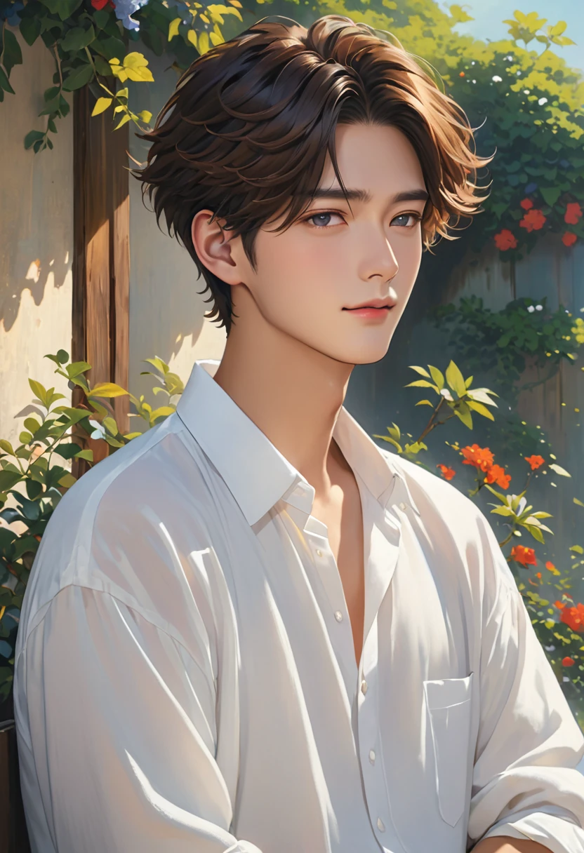 Highest quality、photograph、One Man、very handsome、nice、2 men、Fluffy hair、short hair、stylish、White shirt、Perfect Face、Cinematic