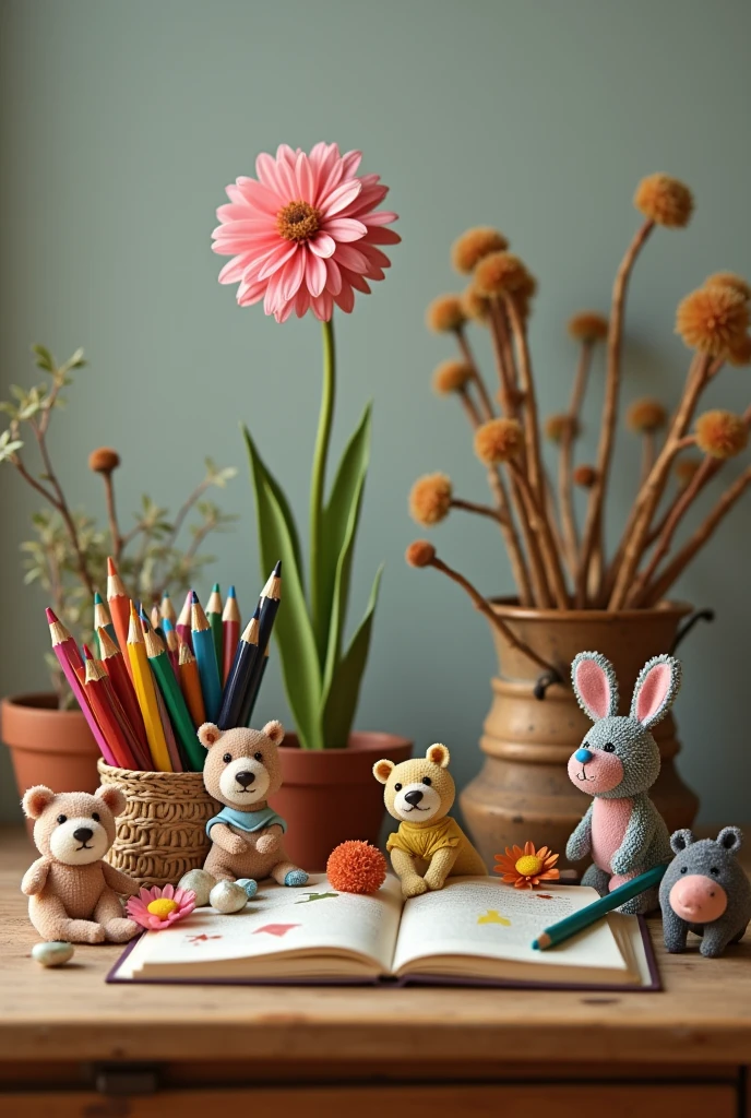 Create an art piece of a photograph of favorite objects of a child in a table