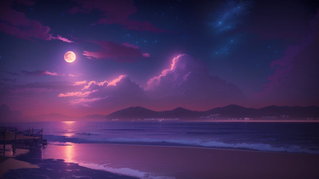 the full moon shines、Night view of the beach with a pier, Wallpaper Anime Blue Water, Night view, high quality desktop wallpaper, anime landscape wallpapers, Anime Background, Anime Art Wallpapers 8K, 4k anime wallpaper, High Quality Wallpapers, 4K Manga Wallpapers, anime art wallpaper 4k, anime art wallpaper 4k, Detailed Landscape — Width 672
