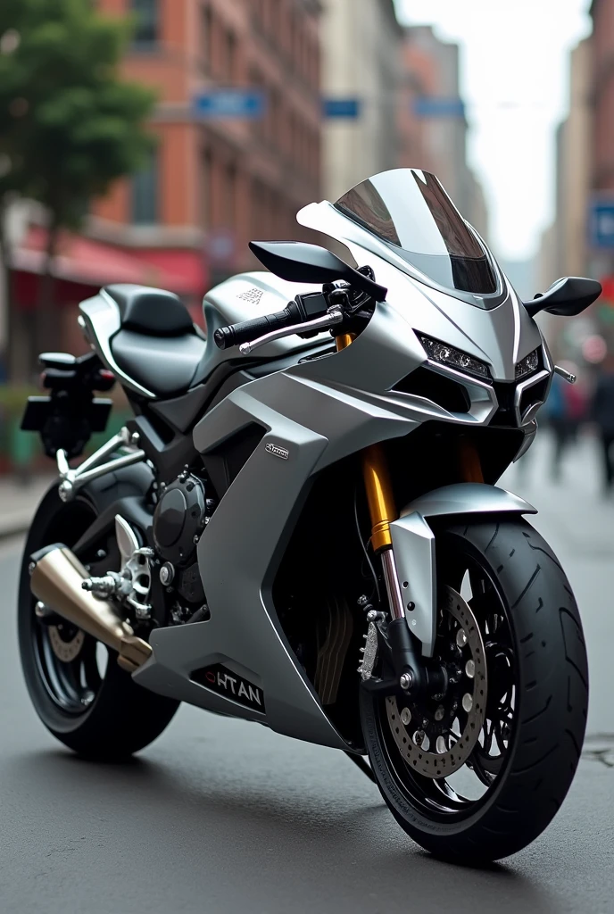 A silver Titan 150 motorcycle