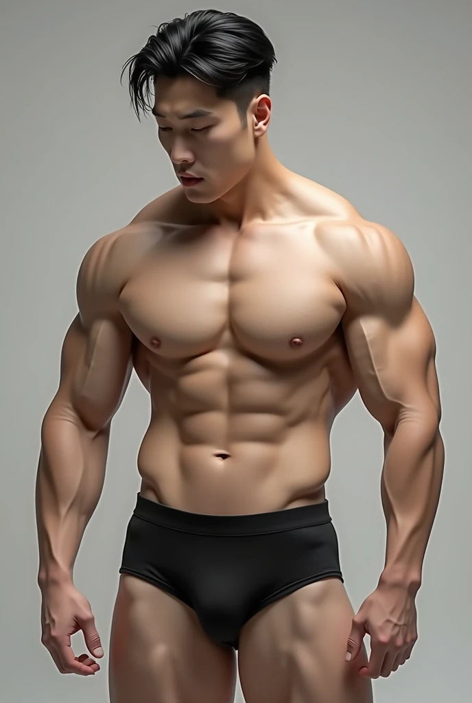 Naked muscle korean with thin black underwear