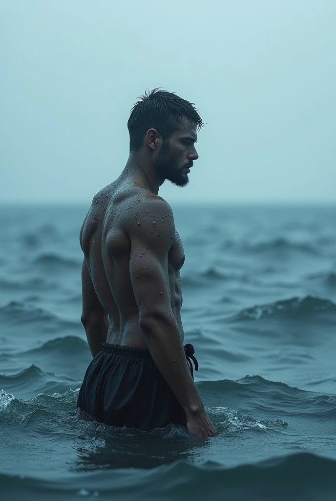A person in the middle of de ocean cold