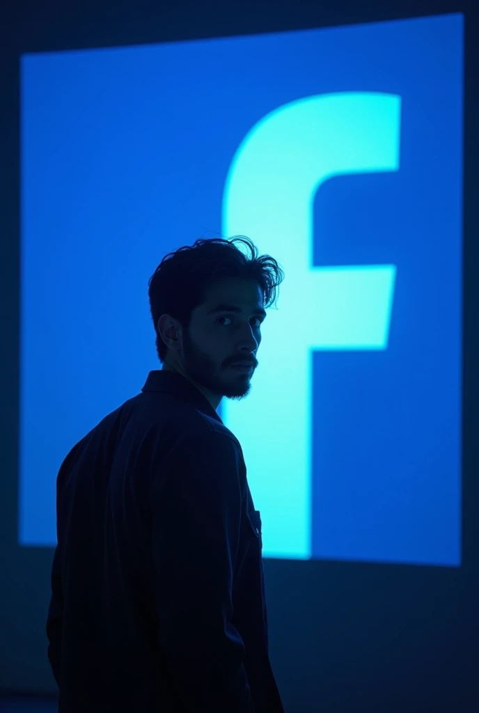 a man on the background of the "Facebook" icon. real aesthetic photos, stunning colors,