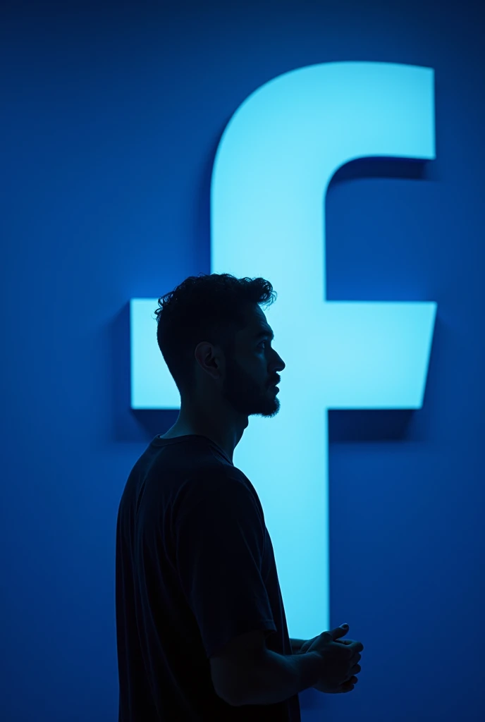 a man on the background of the "Facebook" icon. real aesthetic photos, stunning colors,