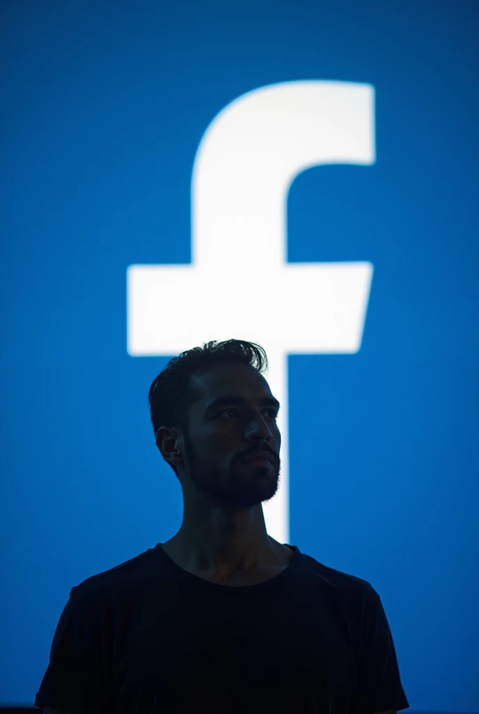 a man on the background of the "Facebook" icon. real aesthetic photos, stunning colors,