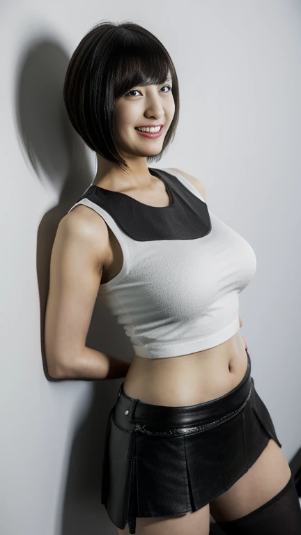 (Highest quality:1.2,8k resolution:1.2),Beautiful mature woman,Characteristic curve,Are standing,(White tight mid-ribbon、Open chest sleeveless shirt,Super Valley,Extremely short pencil skirt,Hanging,Black knee-high socks),belly button,Curvy Hips,Soft Light,Slender body,(Huge breasts:1.3)

masterpiece,Very detailed,Highest quality, Absurd:2.0,Realistic, unity 8k wallpaper, Realistic Face, Realistic texture ,Detailed Hair, Very detailed, Perfect Face, Attractive face, 

One girl, alone,Fighting Pose,Grin,Cowboy Shot,Black bob cut hair、NSFW、